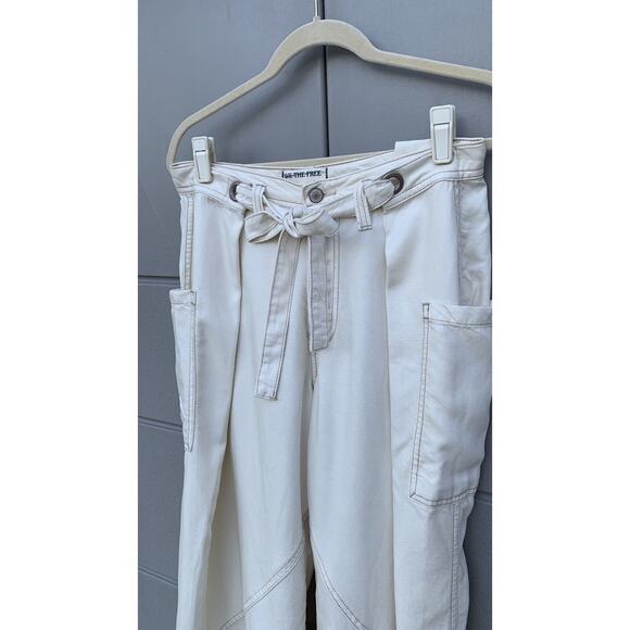 Free People We The Free Ivory Women Dunes Wide-Leg Tie Slouchy Jeans Pants Sz 26 - Picture 5 of 16